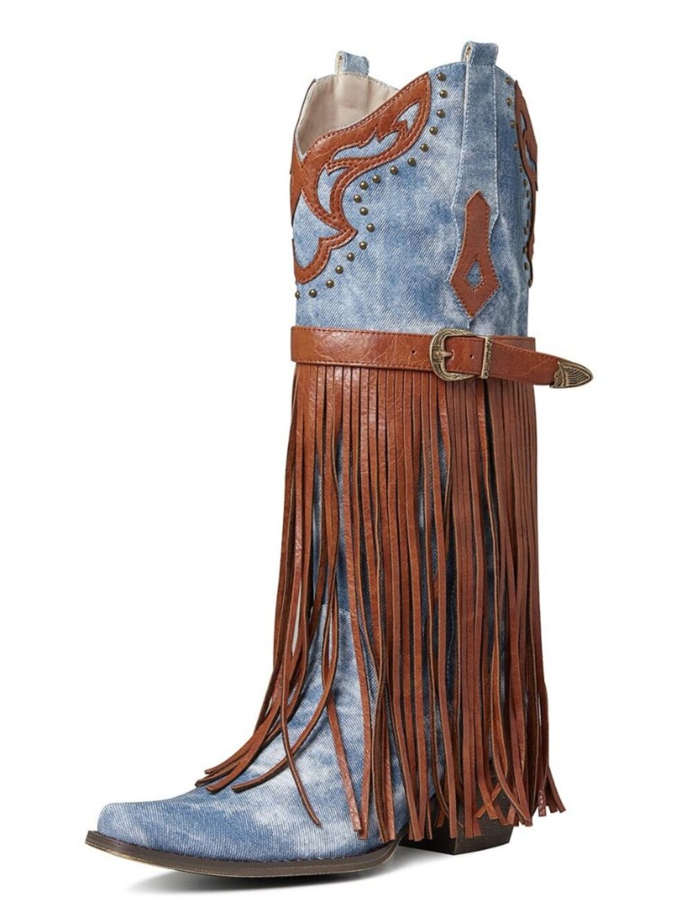 Women's Western Bootie, Fashion Pointed Toe, Chunky Heel, Embroidered, Fringe